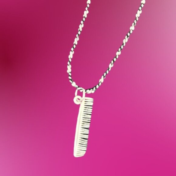 Sterling Silver Comb Pendant Necklace on Twisted Serpentine Chain - Picture 2 of 11